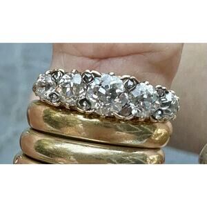 Victorian Old Cushion Cut 1.75 + Cttw Hoop Ring ( Five Central Diamonds )